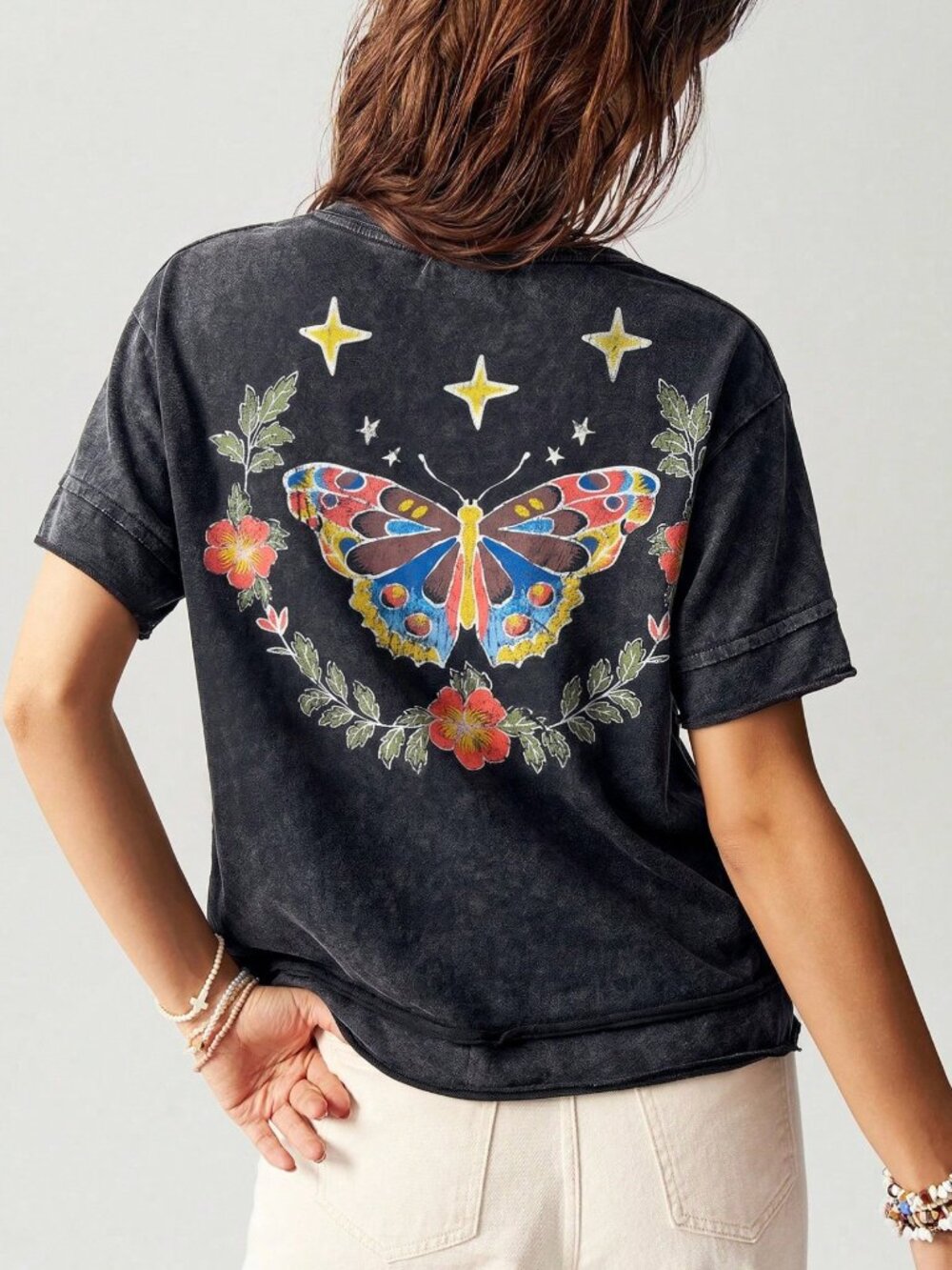 BOUTIQUE HIPPEE HARVEST MINERAL WASH BUTTERFLY TEE